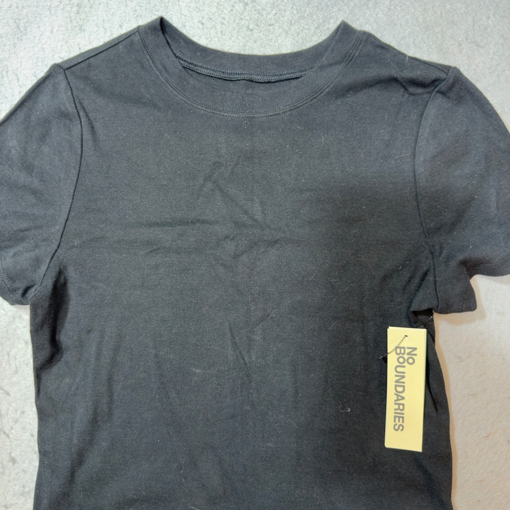 No Boundaries Womens Black Soot Crop Crew Tee Short Sleeve Cotton Shirt L 12-14